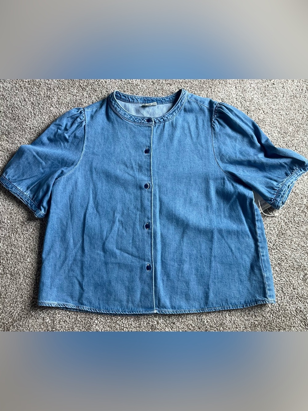 a.n.a Blue Denim Button-Front Short Sleeve Top